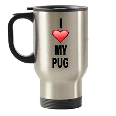 Imagem de Caneca de aço inoxidável com isolamento térmico para viagem I Love My Pug