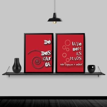 Imagem de Kit 2 Quadros Lembretes Para Banheiro 33X24Cm - Com Vidro