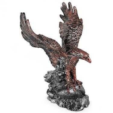 Imagem de Águia Rocha Estatua Decoração Resina Poder Força Escultura (Bronze C/Base Prata)