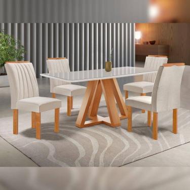 Imagem de Conjunto Mesa Tampo Smart Plus Vidro Kyra 120cmx90cm 4 Cadeiras Arizona Cinamomo/Off White/Suede Bege