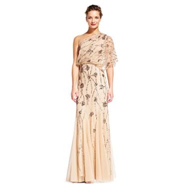 Imagem de Adrianna Papell Vestido feminino de um ombro com contas, Nude, 21