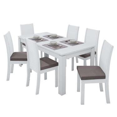 Imagem de Mesa de Jantar 200x90 com 6 Cadeiras Athenas Branco/ - Móveis Lopas