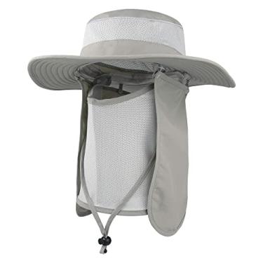 Imagem de Chapéu de sol ao ar livre com proteção FPS 50 impermeável chapéu de pesca cobertura facial verão pescoço aba chapéu, Cinza claro, Tamanho Único