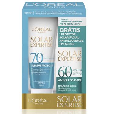 Imagem de Kit Protetor Solar L'Oréal Expertise Corporal Supreme Protect 4 FPS 70 200ml + Facial Antioleosidade FPS 60 25g 200ml + 25g
