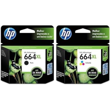 Imagem de Kit com 02 Cartuchos de tinta HP 664XL Preto + Colorido Original - Para HP Deskjet 2136, 2676, 3776, 5076, 5277 - (8ml)