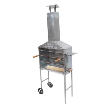 Imagem de LAURINDO'S Churrasqueira Galvanizada com Espeto e Chaminé, Tijolos Refratários para Churrasco ao Ar Livre