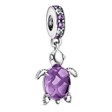 Imagem de Berloque Tartaruga com Cristal - Banhada a prata - cabe pulseira Pandora Viavara para Berloques de Prata 925 - infantil e adulta (lilás)