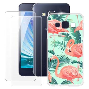 Imagem de MILEGOO Capa para Samsung Galaxy A3 2015 + 2 peças protetoras de tela de vidro temperado, capa de TPU de silicone macio à prova de choque para Samsung Galaxy A3 2015 (4,5 polegadas) Flamingo