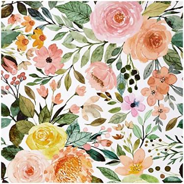 Imagem de Beautysaid Papel de parede floral de destaque e cole vintage: papel de parede amigável para locatários 44 x 993 centímetros papel de parede rosa papel de parede floral vinil decoração aquarela e renovação de móveis