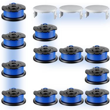 Imagem de 15 peças AC14RL3A corda de substituição para cortador de ervas daninhas para Ryobi One+, refil de aparador de corda de 0,065 polegadas de diâmetro e tampa AC14HCA compatível com aparadores sem fio Ryobi 18v, 24V e 40v (12 carretéis + 3 tampas)