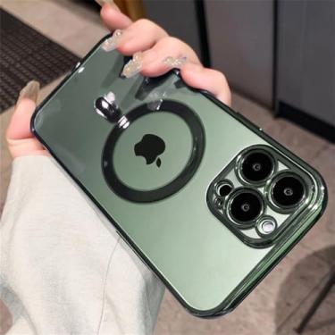 Imagem de Capa de carregador magnético sem fio transparente com revestimento de luxo para iPhone15 14 13 12 11 Pro Max X XR XS 7 8 Plus Capa de silicone, verde alpino, para iPhone 11 Pro
