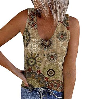 Imagem de Regatas femininas de malha canelada camiseta floral sem mangas gola V camiseta casual verão roupas abotoadas camiseta colete, Verde 2, 3G