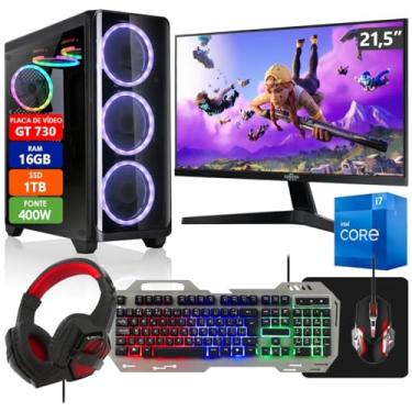 Imagem de PC Gamer Completo Intel Core i7 16GB SSD 1TB Placa de Vídeo GT 730 2GB Monitor 21,5" com Kit Gamer - Fonte 400W Real Strong Tech