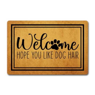 Imagem de Capacho de boas-vindas engraçado Welcome Hope You Like Dog Hair (23,6 x 39,9 cm) tapetes para decoração de pátio com borracha antiderrapante tapete de presente para decoração de casa tapetes de área
