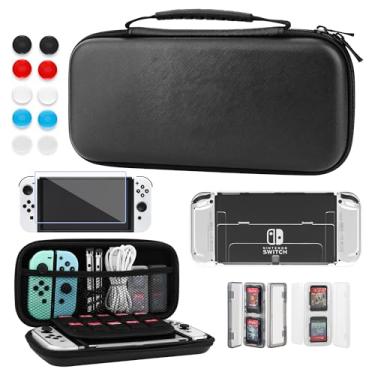Imagem de GLDRAM Black Carrying Case for Nintendo Switch OLED Model, 15 in 1 Accessories Bundle with Portable Switch OLED Travel Case, Clear Protective Cover Shell, 2 Mini Game Card Case & 10 Thumb Caps