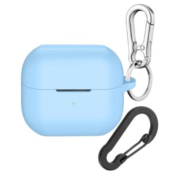 Imagem de Capa para Samsung Galaxy Buds 3, capa protetora de silicone macio para Galaxy Buds3 Pro com chaveiro, capa à prova de choque para Galaxy Buds Pro 3 (2024) para mulheres e homens (azul azure)
