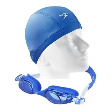 Imagem de Kit Natação Speedo Óculos Jr Olympic + Touca Xtrafit Tecido 4 a 12 anos (Azul + touca xtrafit jr)