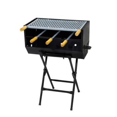 Imagem de Churrasqueira Móvel com Grelha e 3 Espetos, Estrutura de Suporte Dobrável, Preta