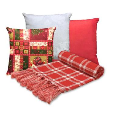 Imagem de Kit Manta Xale Sofá Natal com 3 capas de Almofadas 45x45 - MUMUDECOR, 