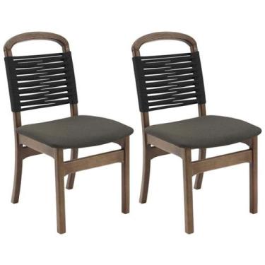 Imagem de Kit 2 Cadeira Decorativa Vinil Corda Nautica Preto Pes Madeira Pinhao 