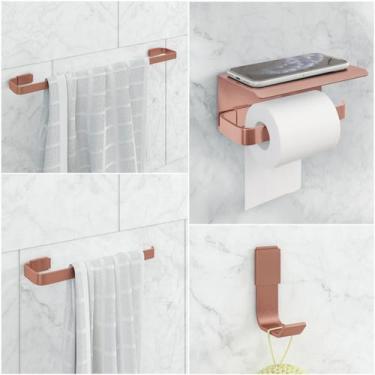 Imagem de Kit Acessório Para Banheiro Rose 4 Peças C/ Suporte Celular - JGC COME