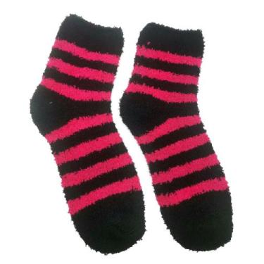 Imagem de kit 2 pares Meia Pelúcia Feminino Listras Inverno Quente Proteção Frio