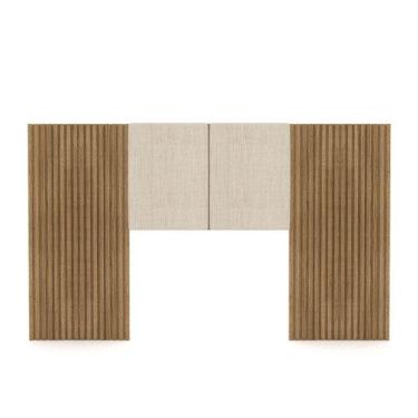 Imagem de Cabeceira Painel Solteiro Ripado Nature e Linho Bege Sevilha 203 cm - 