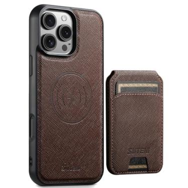 Imagem de SZHAIYU H18 2 em 1 carteira destacável compatível com iPhone 16 Pro Max capa magnética com porta-cartão de couro sintético masculino feminino suporte de 16,9 polegadas compatível com MagSafe (marrom,