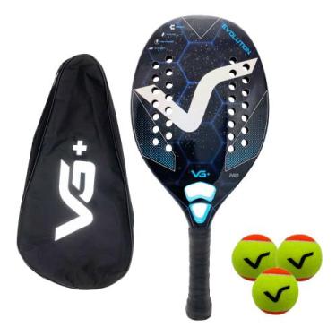 Imagem de Kit com Raquete de Beach Tennis Evolution Kevlar Carbon com 3 Bolas e 