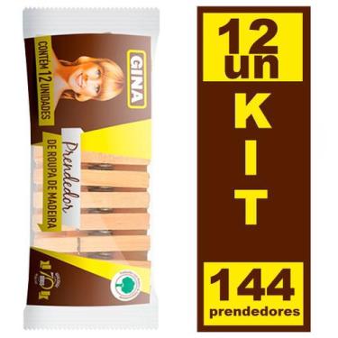Imagem de Kit 12 Prendedor de Roupa de Madeira Gina Contém 12 Unidades