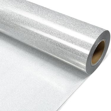 Imagem de MerryMade Vinil de transferência de calor com glitter prata 30,5 cm x 4,5 m HTV para camisas, Glitter HTV para todas as máquinas de corte - Fácil de cortar e remover ervas daninhas para design de