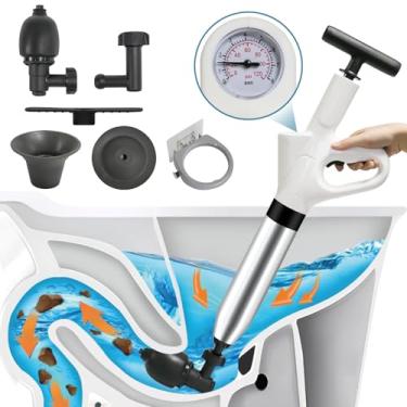 Imagem de FRIOCASA Desentupidor de vaso sanitário, jato de drenagem de ar de cobra de alta pressão com barômetro em tempo real, desentupidor de entupimento de vaso sanitário, desentupidor de vaso sanitário para