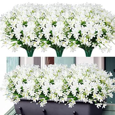 Imagem de SOMYTING 8 pacotes de flores artificiais de narcisos ao ar livre, resistentes a UV, flores falsas, arbustos para ambientes internos e externos, varanda, janela, caixa, casa, escritório, decoração de