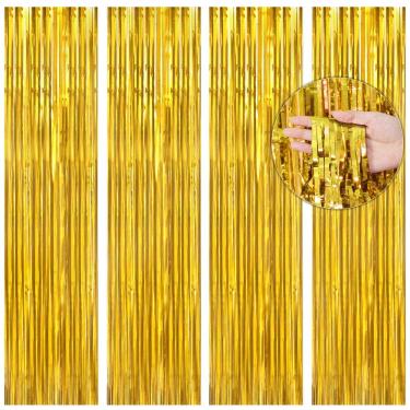 Imagem de Cortina de franja BTSD-Home Gold Foil para decoração de festas 2,45 m x 9