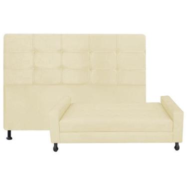 Imagem de Kit Félix com Cabeceira Mel 1,40 cm Casal Baú Quarto Sala Suede Bege -