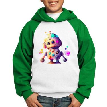 Imagem de Moletom Infantil Robô Colorido - Foca na Moda, Branco, Verde, 4