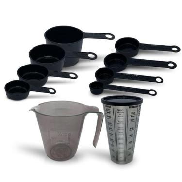 Imagem de Kit Medida 10 Pçs Jarra 500ml Preta Copo C/Tampa (Preto) Xicara Preto 
