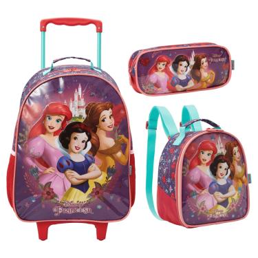 Imagem de Kit Mochila Rodinha Princesas Lancheira Estojo Escolar 13140