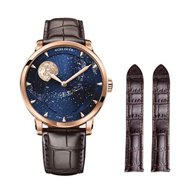 Imagem de Agelocer Relógio Moon Phase automático mecânico à prova d'água aço inoxidável negócios relógios de couro masculino azul, 6404D2-1