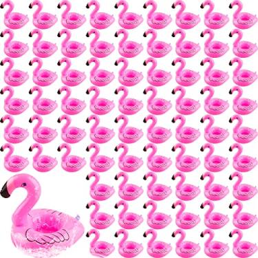 Imagem de Pacote com 120 suportes infláveis de flamingo, boias de flamingo, rosa, infláveis, flamingos, flutuantes, porta-copos para copos para festas de verão na piscina e natação