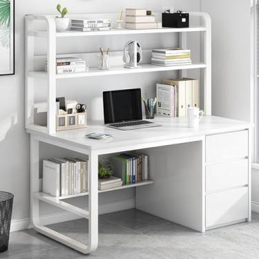 Imagem de Mesa de computador com cabana e estante de livros, mesa de laptop para escritório doméstico moderna e simples mesa de madeira com moldura de metal para mesa de escritório em casa B, A, 100 x 50 x 148