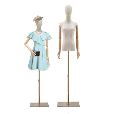 Imagem de zyiesrsq Manequim De Forma De Vestido Feminino, Torso De Manequim Para Costura, Corpo De Manequim Para Exibição De Roupas Com Suporte De Altura Ajustável De Ouro De 55" A 80", Cabeça Destacável, Bra