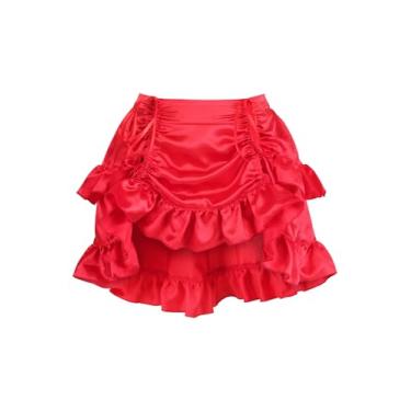 Imagem de Daisy corsets Minissaia feminina de cetim vermelho franzido, Vermelho, 25-30
