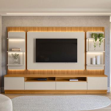 Imagem de Estante Home para TV de até 70 Polegadas 2 Portas 2 Gavetas Ripado LED Linea Brasil