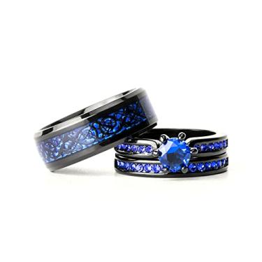 Imagem de Gy Jewelry Dois anéis para casais, conjuntos de noivas, para ele e para ela, preto de aço inoxidável, 10 quilates, aliança de casamento preta, Cristal Pedra, Ágata