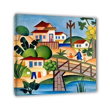 Imagem de Reprodução de pinturas a óleo famosas de Tarsila do Amaral em tela (o mamoeiro) pôsteres e impressões de arte abstrata. Reprodução em tela de arte de parede para decoração de casa, imagem 60 x 60 cm