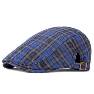 Imagem de Boina Casual Xadrez Unissex Plana de Algodão Moda Casual  - xthree, Az