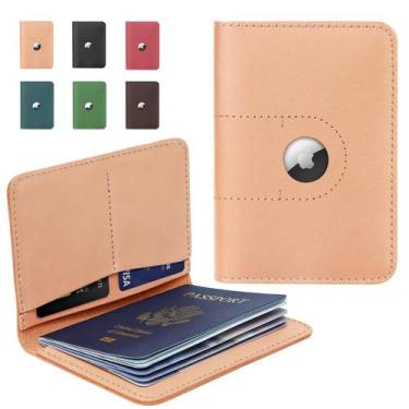 Imagem de Porta-Passaportes de Couro Genuíno ALLIVE com Compartimento AirTag - B