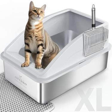 Imagem de Caixa Sanitária para Gatos AIPERRO XL em Aço Inoxidável - com Tampa e 