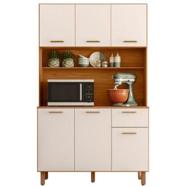 Imagem de Kit Armário Cozinha New Livia 6 Portas Freijó Off White Poliman